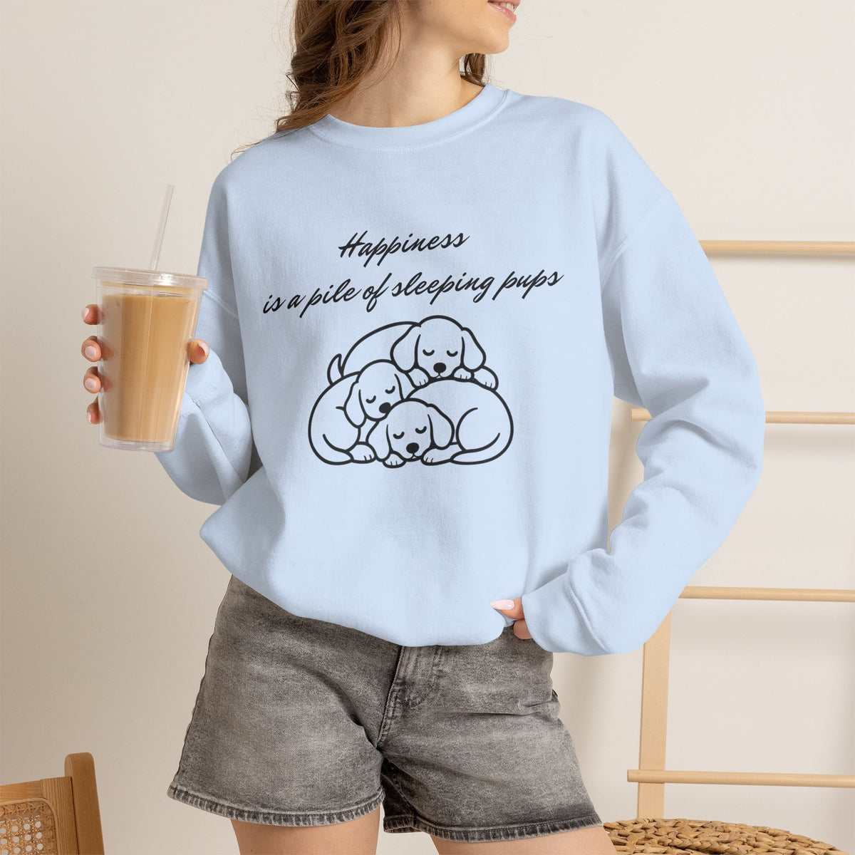 “Happiness Is a Pile of Sleeping Pups” Puppy Crewneck