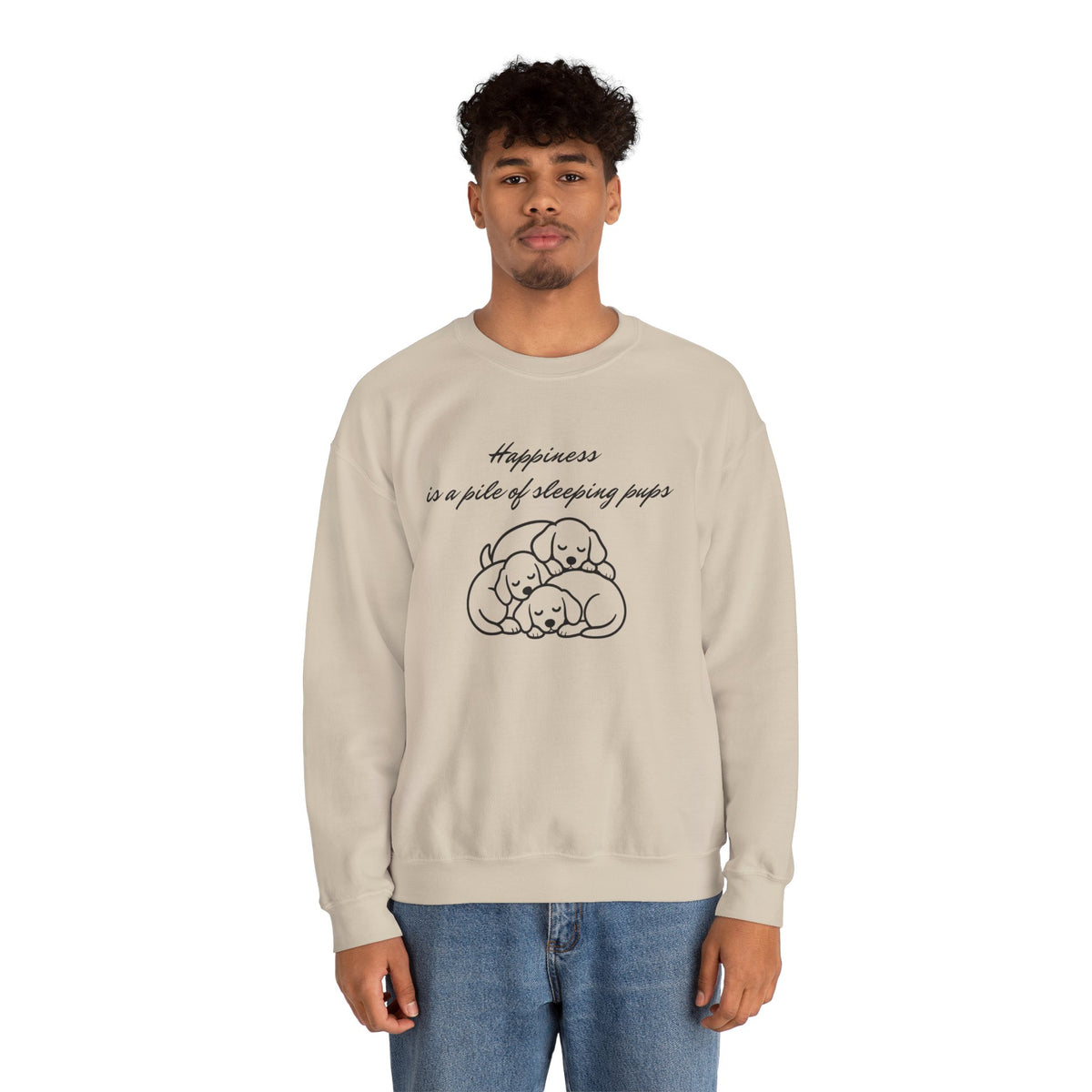 “Happiness Is a Pile of Sleeping Pups” Puppy Crewneck
