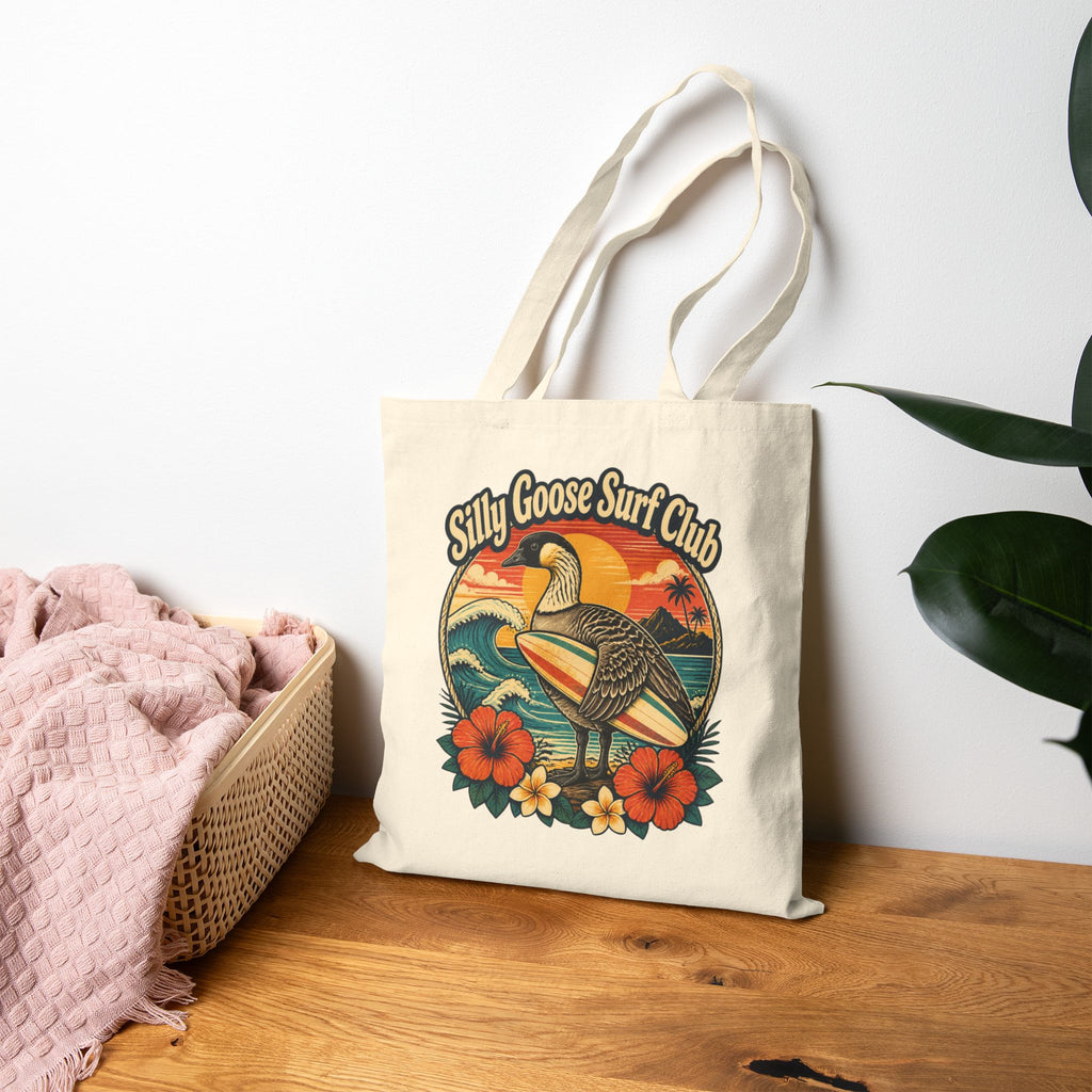 Silly Goose Surf Club Canvas Tote – Retro Hawaiian Nēnē