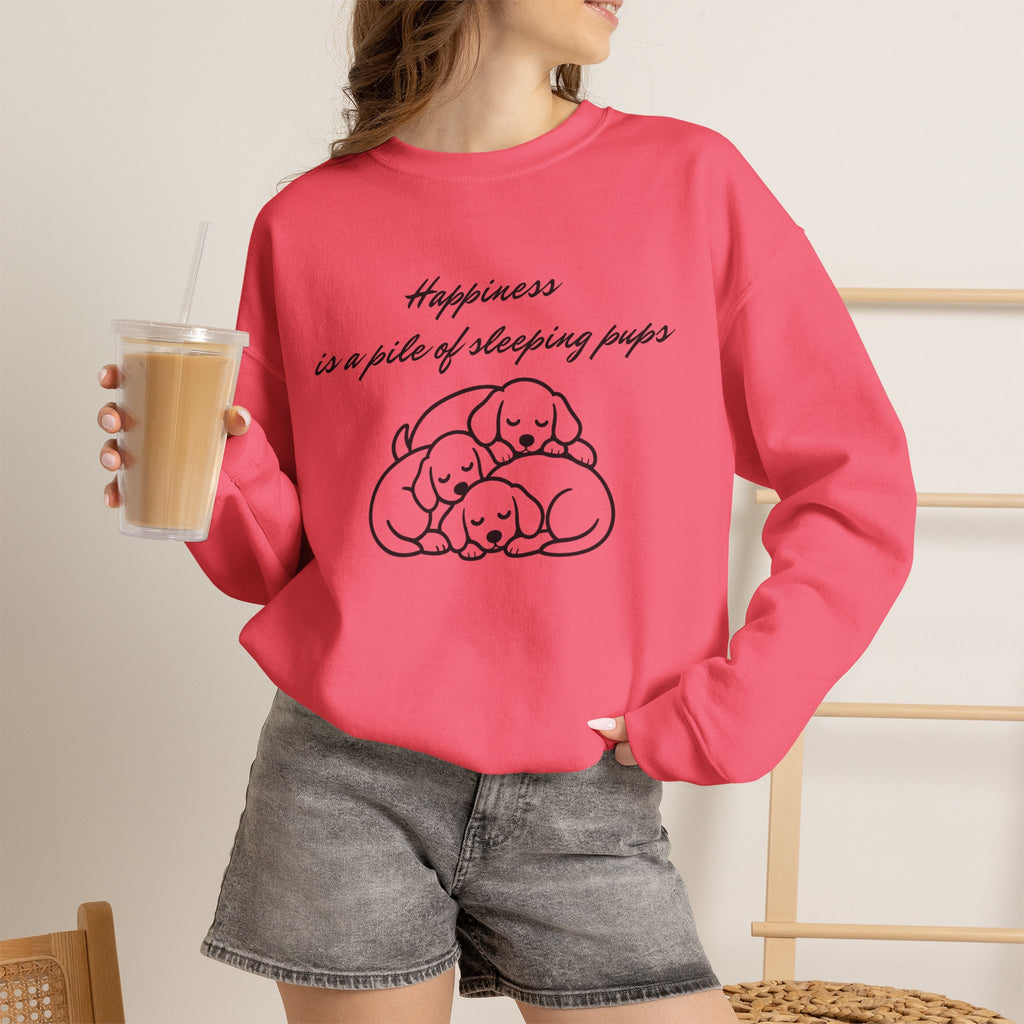 “Happiness Is a Pile of Sleeping Pups” Puppy Crewneck