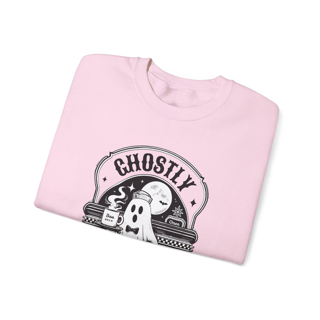 Ghostly Diner Sweatshirt — Vintage Halloween Ghost Café Crewneck