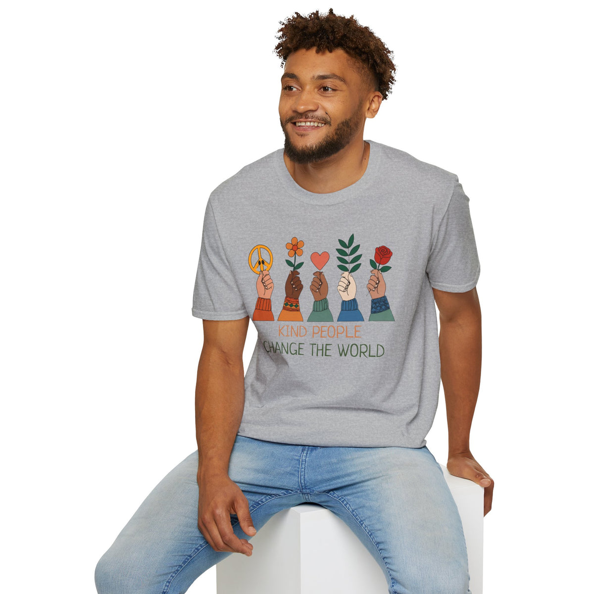 Kind People Change the World T-Shirt | Peace Flower Heart Rose Hands