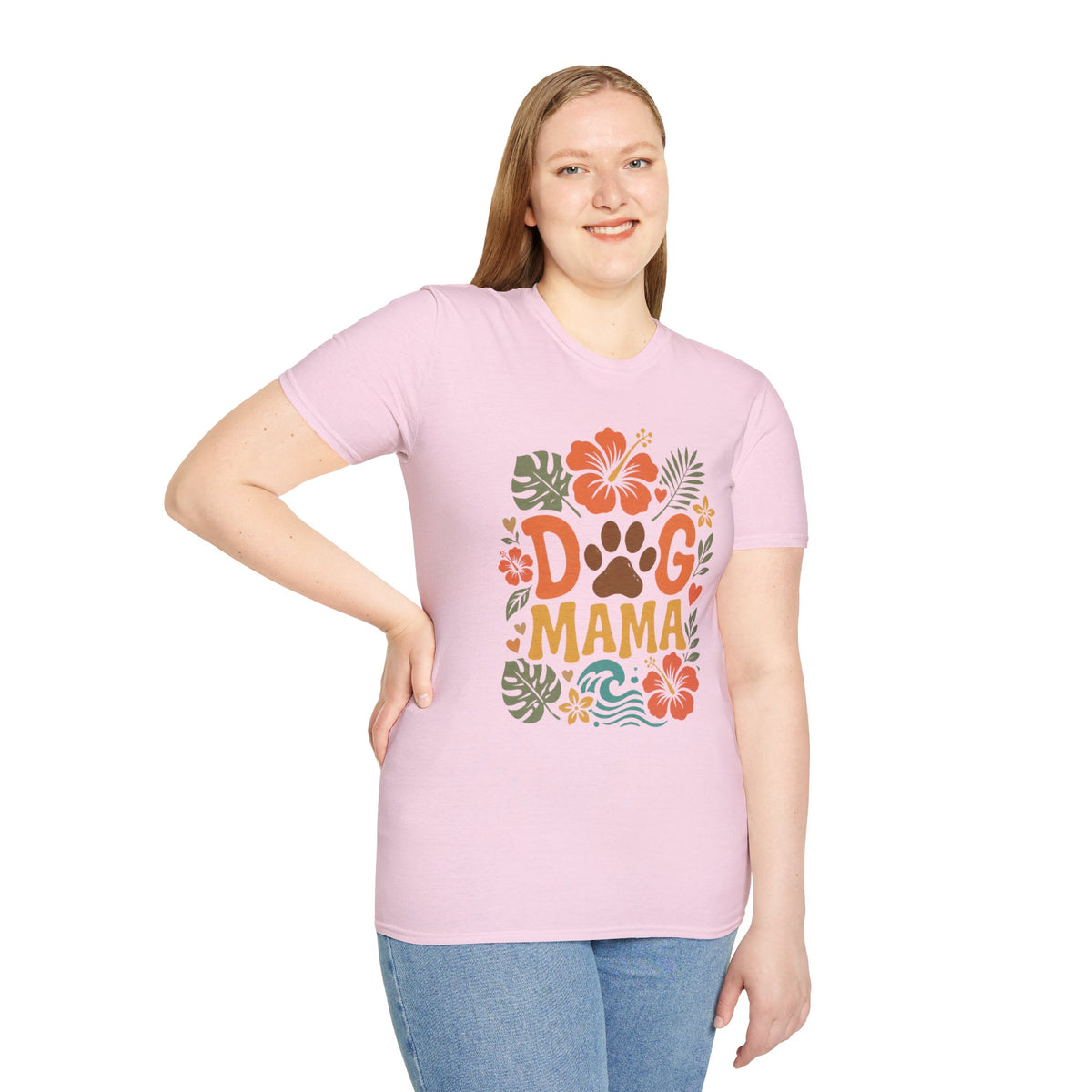“DOG MAMA” Floral Paw Print Tropical Tee