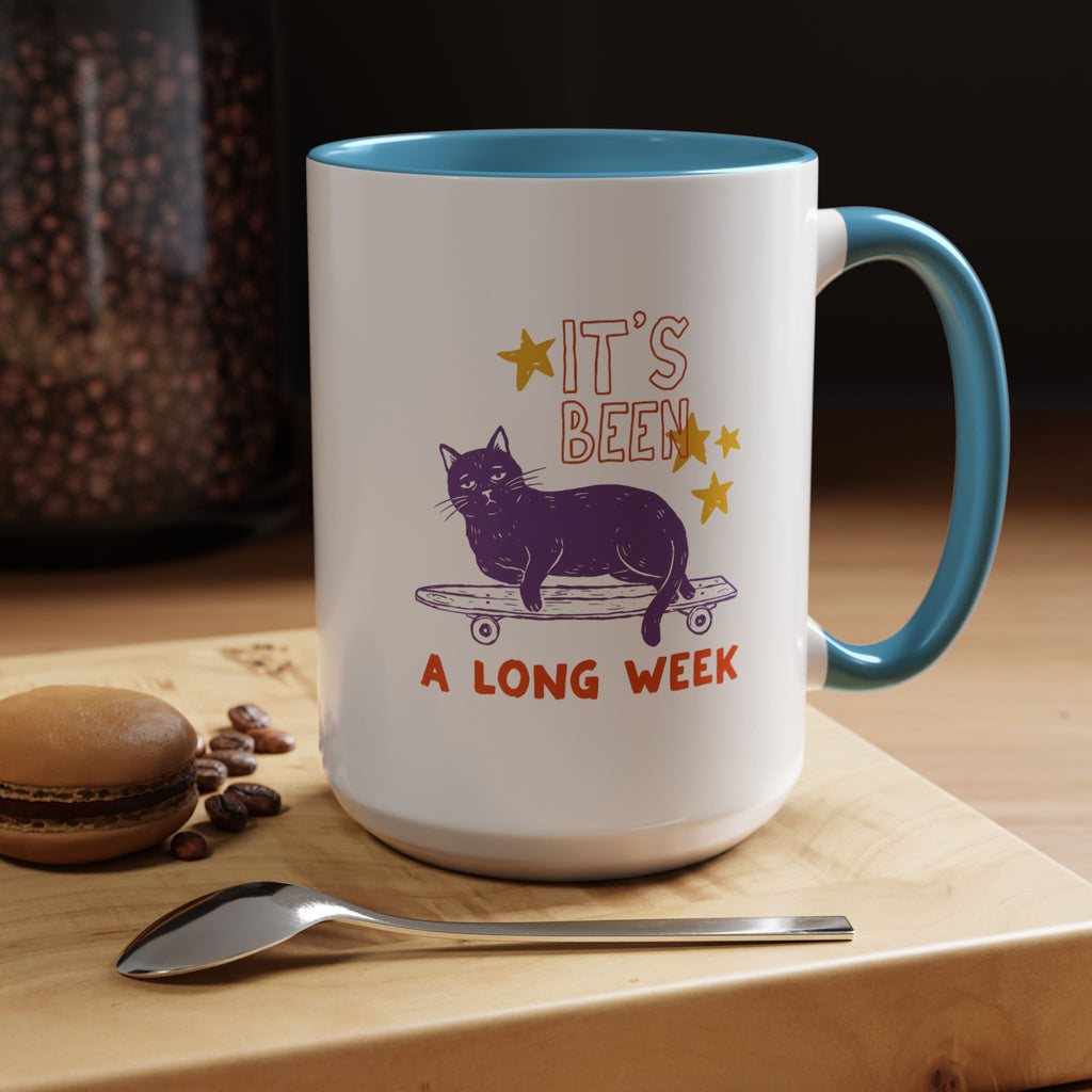 “It’s Been a Long Week” Cat on Skateboard Coffee Mug