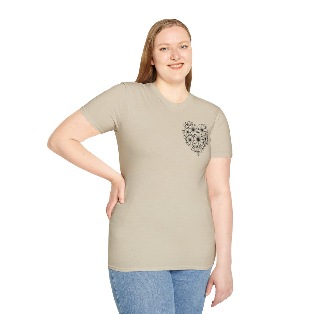 Bloom Kindly Floral Heart T-Shirt – Daisy Line Art