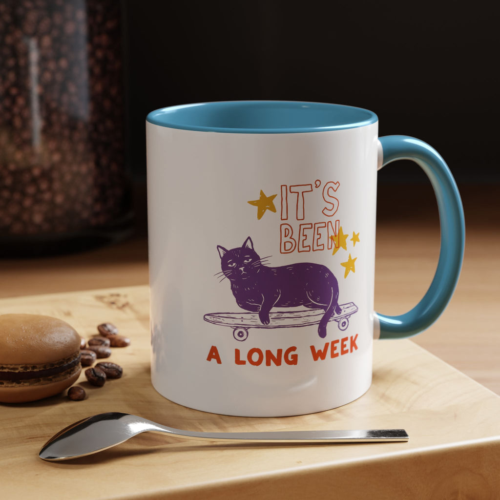 “It’s Been a Long Week” Cat on Skateboard Coffee Mug