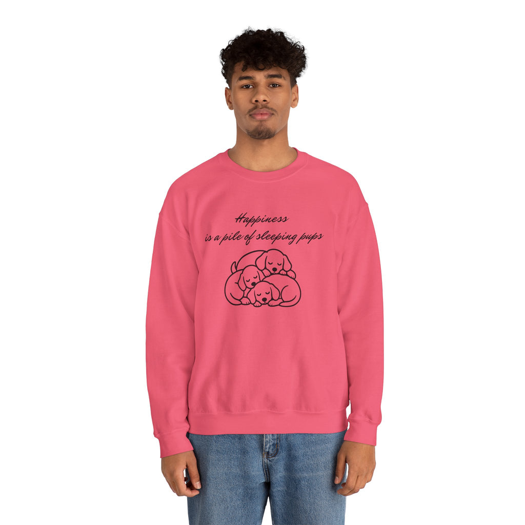 “Happiness Is a Pile of Sleeping Pups” Puppy Crewneck