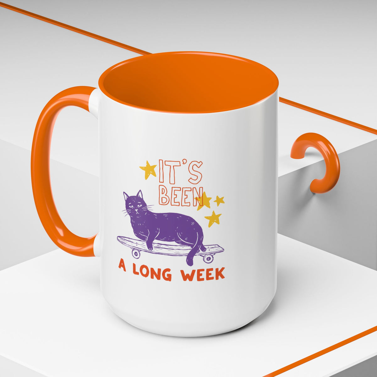 “It’s Been a Long Week” Cat on Skateboard Coffee Mug