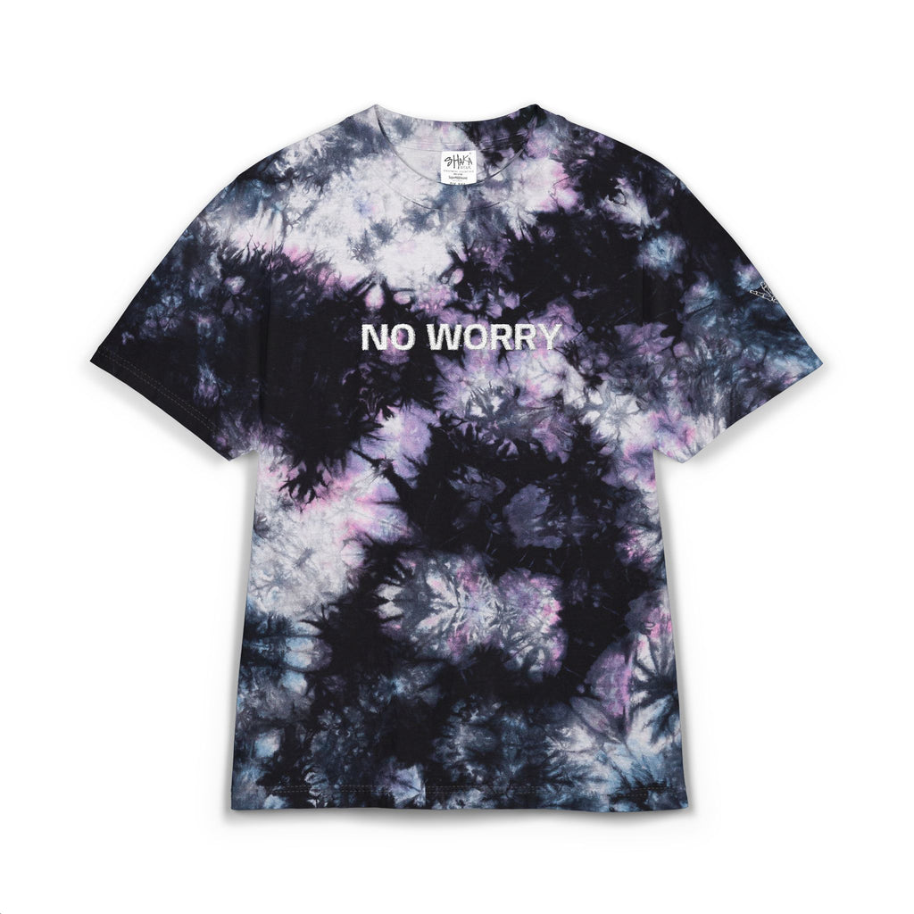 No Worry Embroidered Tie-Dye Shirt — Oversized Black & White