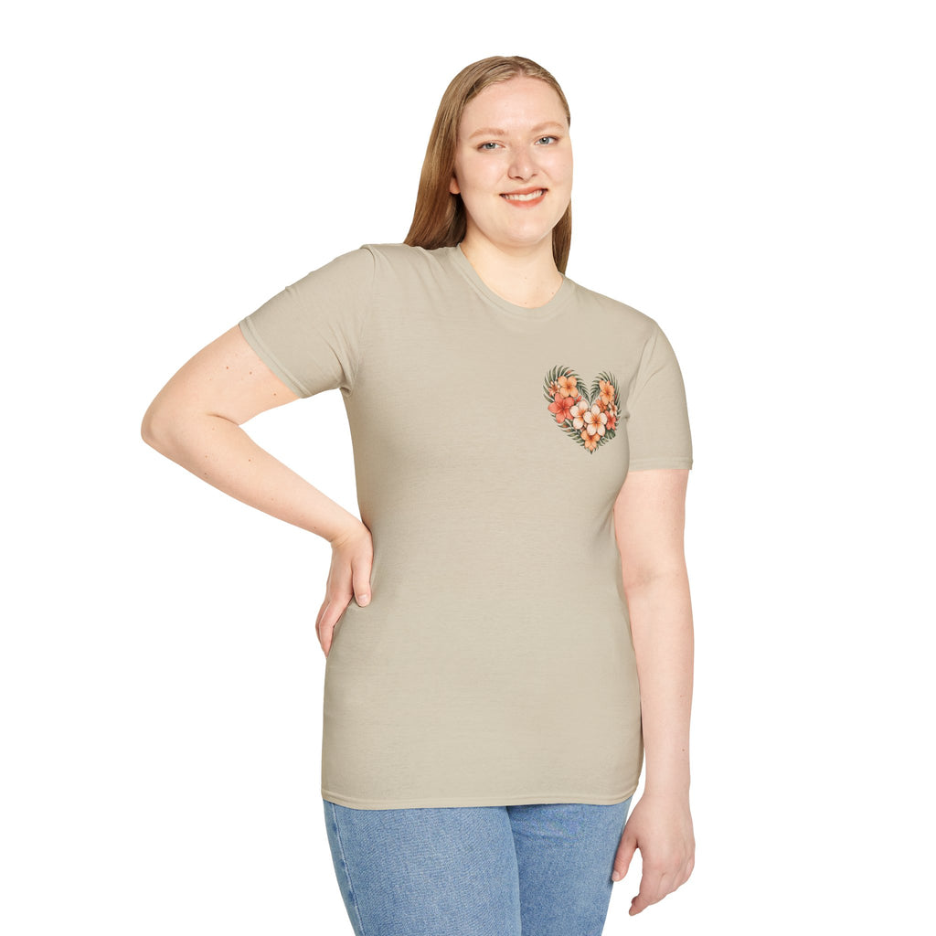 Tropical Plumeria Floral Heart T-Shirt