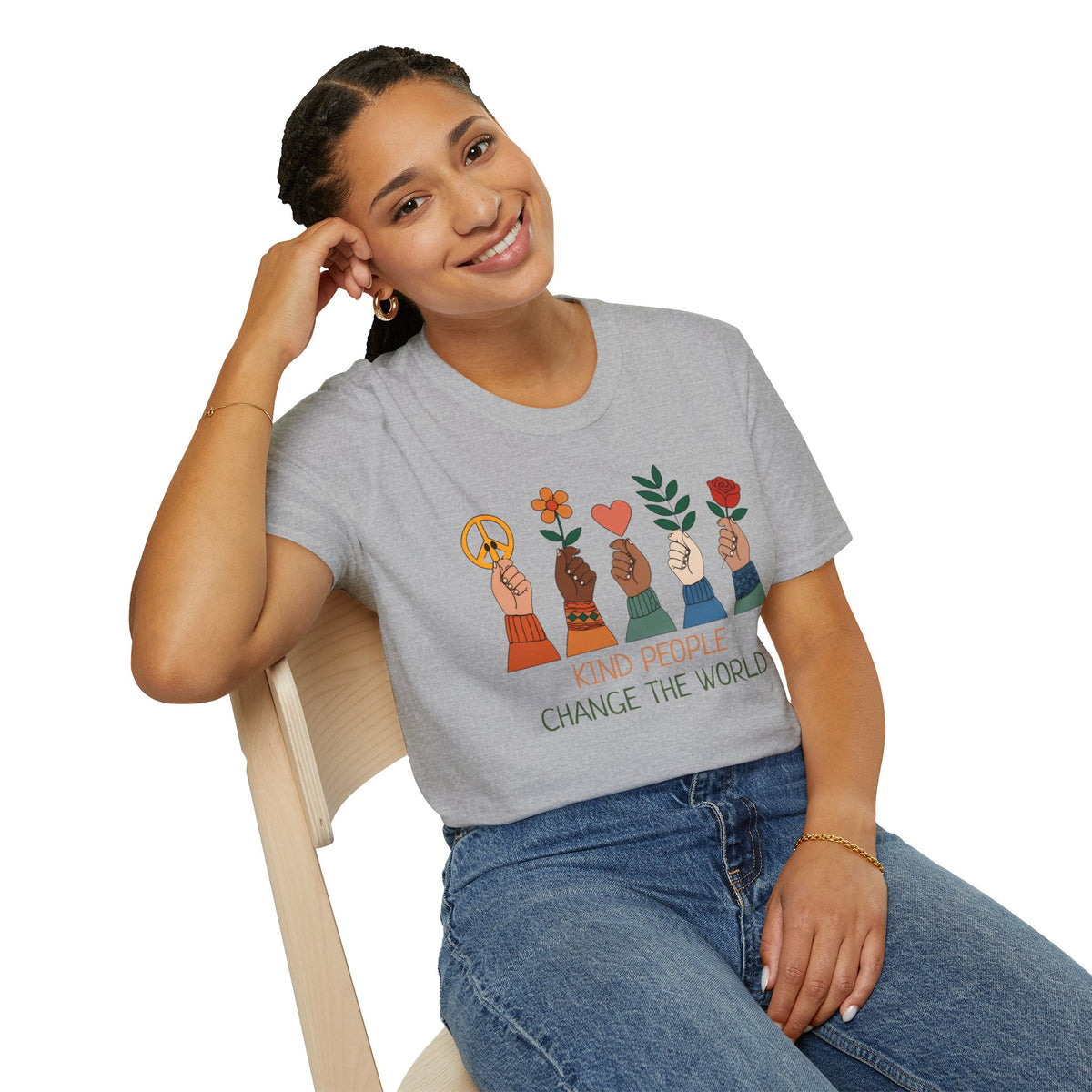 Kind People Change the World T-Shirt | Peace Flower Heart Rose Hands