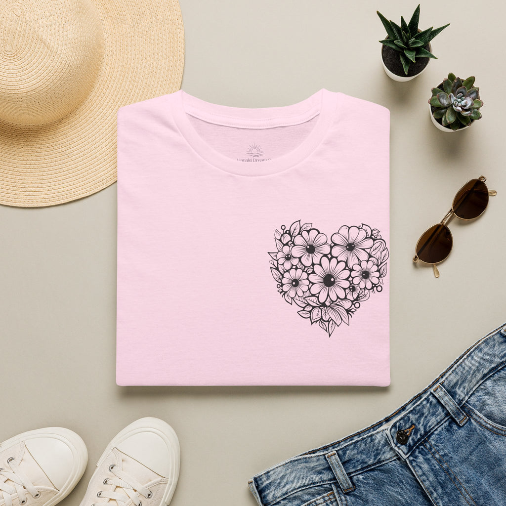 Bloom Kindly Floral Heart T-Shirt – Daisy Line Art