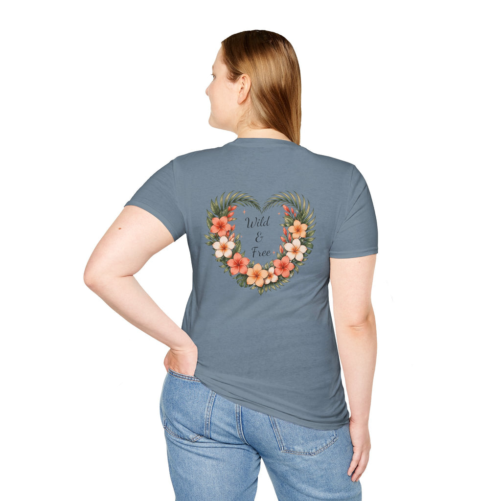 Tropical Plumeria Floral Heart T-Shirt