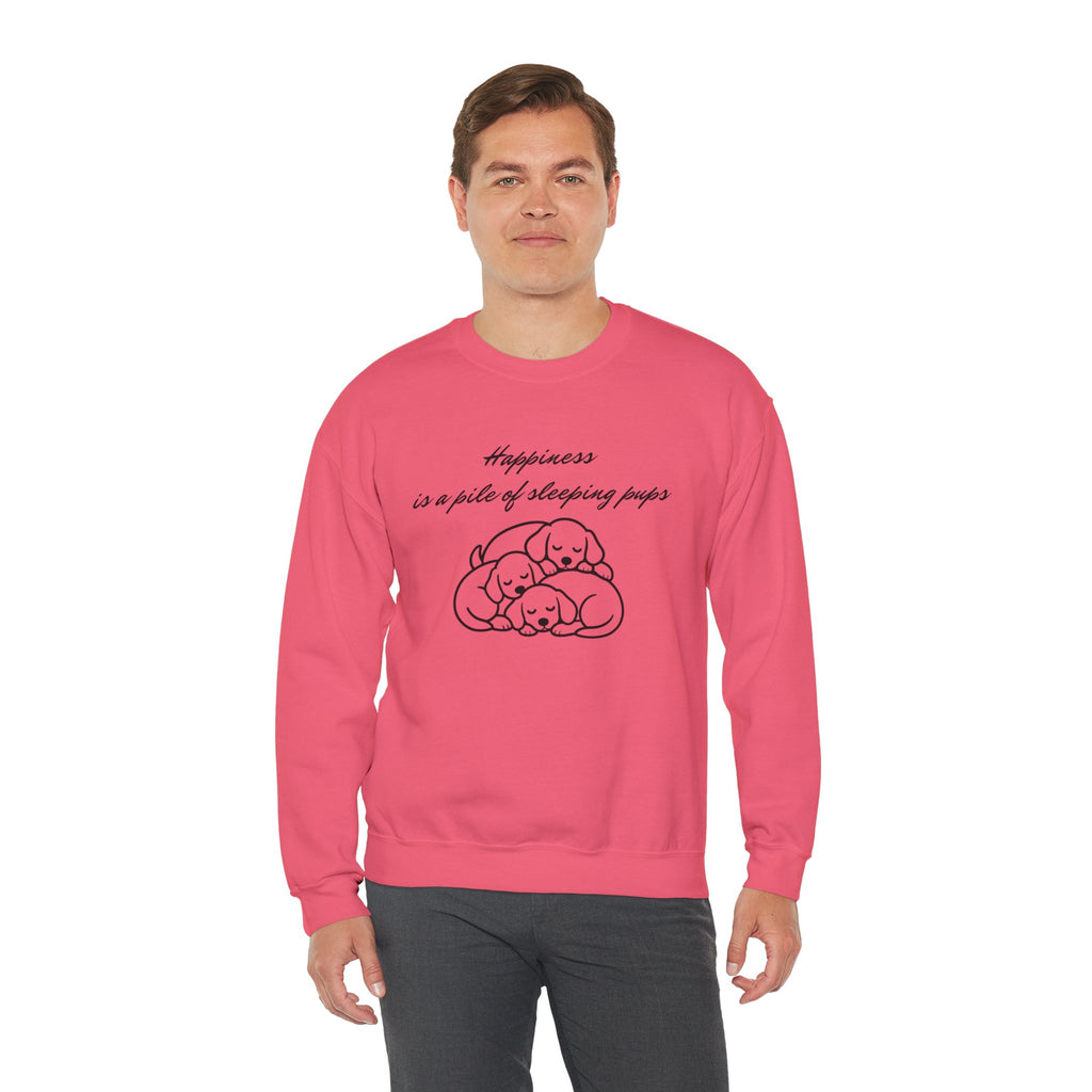 “Happiness Is a Pile of Sleeping Pups” Puppy Crewneck