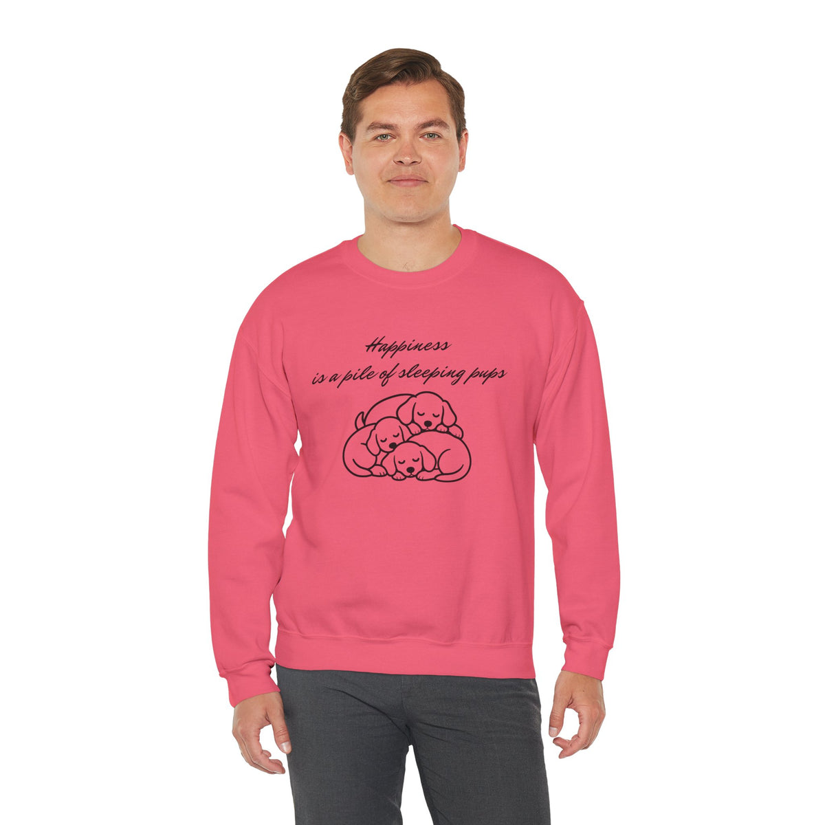 “Happiness Is a Pile of Sleeping Pups” Puppy Crewneck