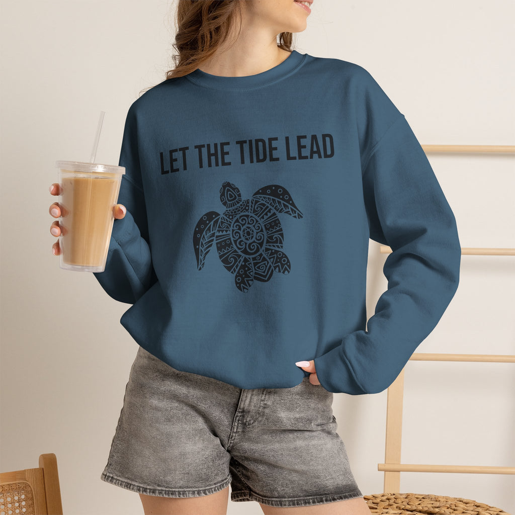 Turtle Crewneck Sweatshirt — "Let the Tide Lead" Coastal Graphic