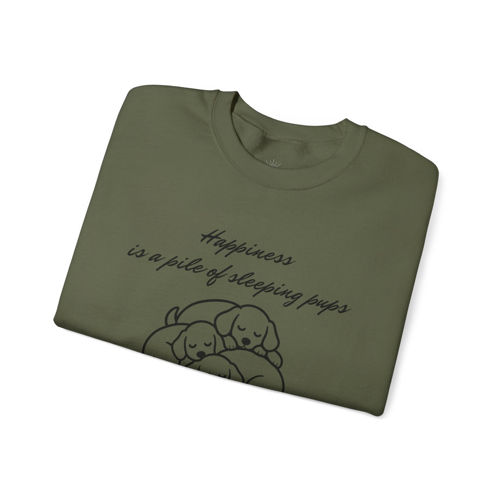 “Happiness Is a Pile of Sleeping Pups” Puppy Crewneck