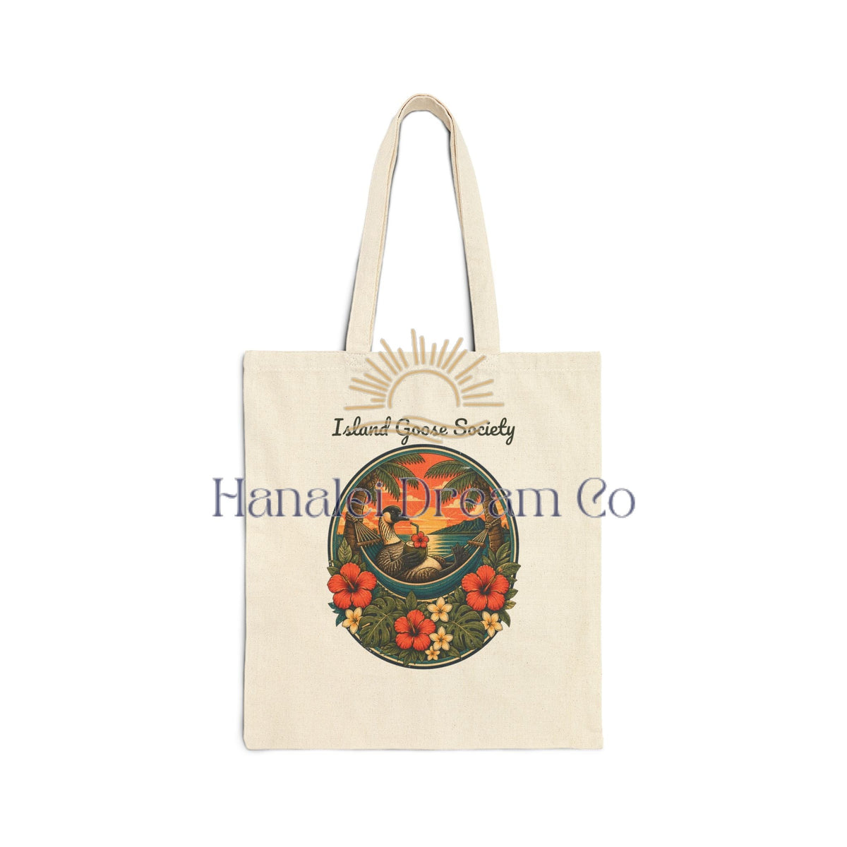Island Nēnē Canvas Tote – Tropical Sunset Floral Design