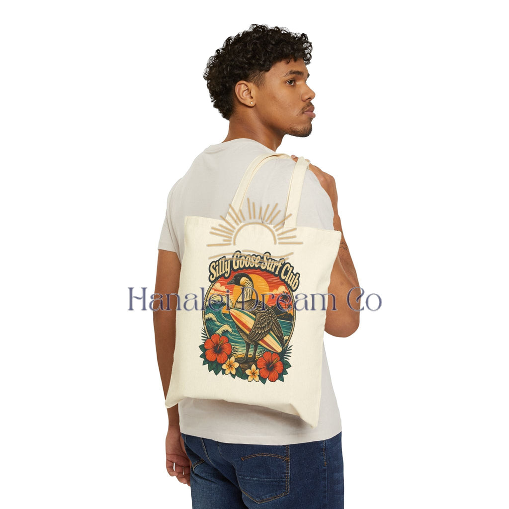 Silly Goose Surf Club Canvas Tote – Retro Hawaiian Nēnē