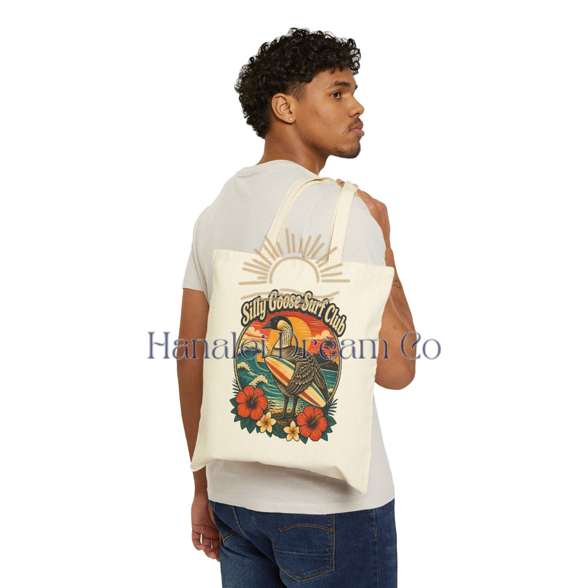 Silly Goose Surf Club Canvas Tote – Retro Hawaiian Nēnē