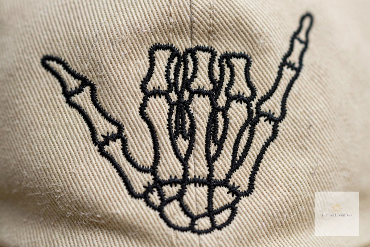 Aloha Always Dad Cap — Hawaiian Skeleton Shaka Hat