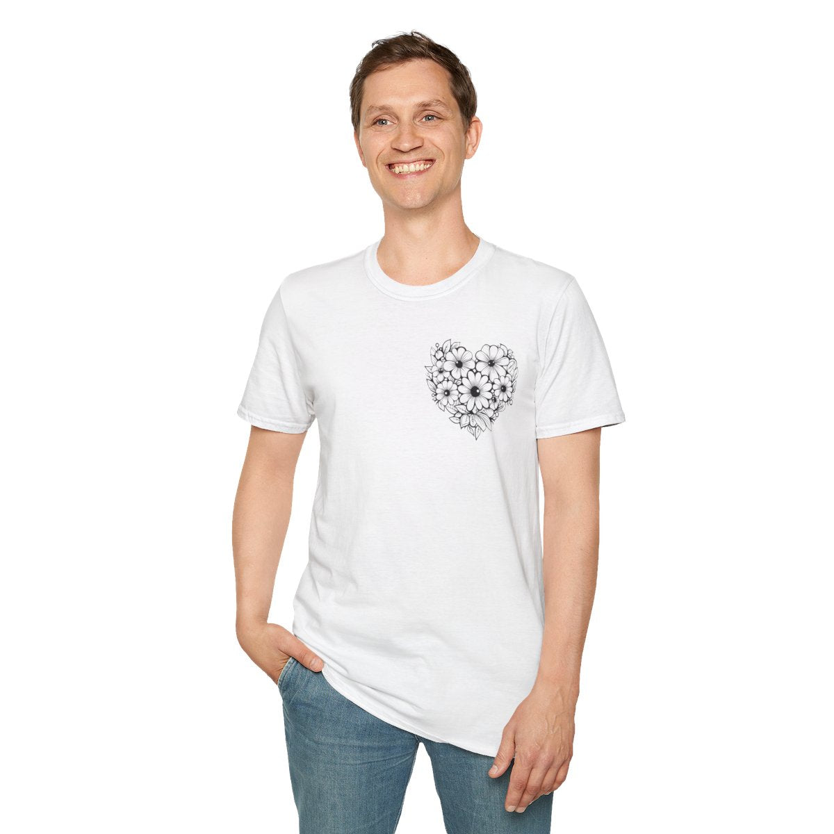 Bloom Kindly Floral Heart T-Shirt – Daisy Line Art