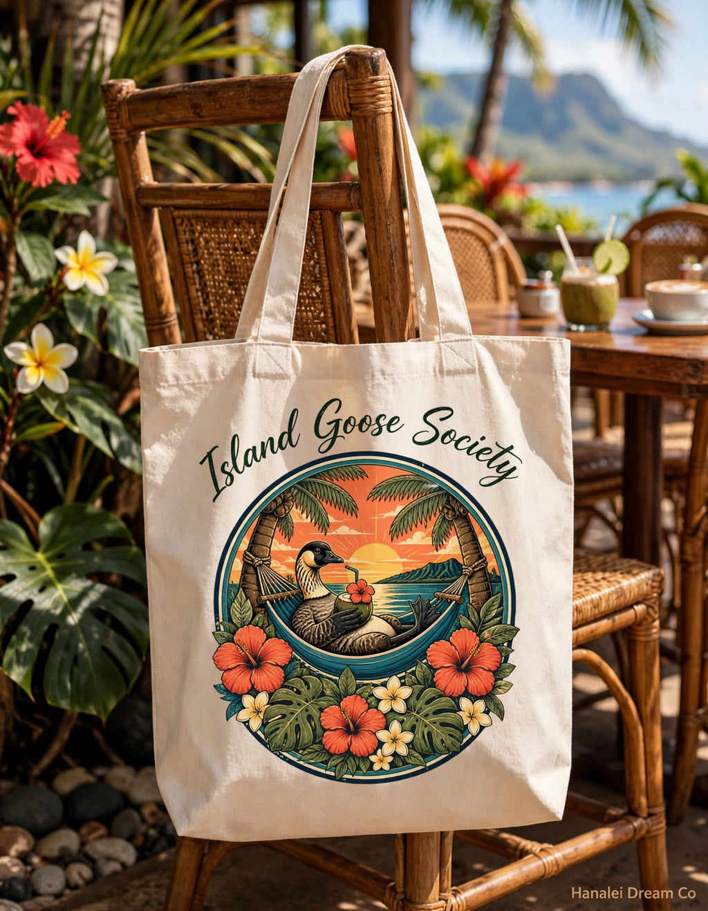 Island Nēnē Canvas Tote – Tropical Sunset Floral Design