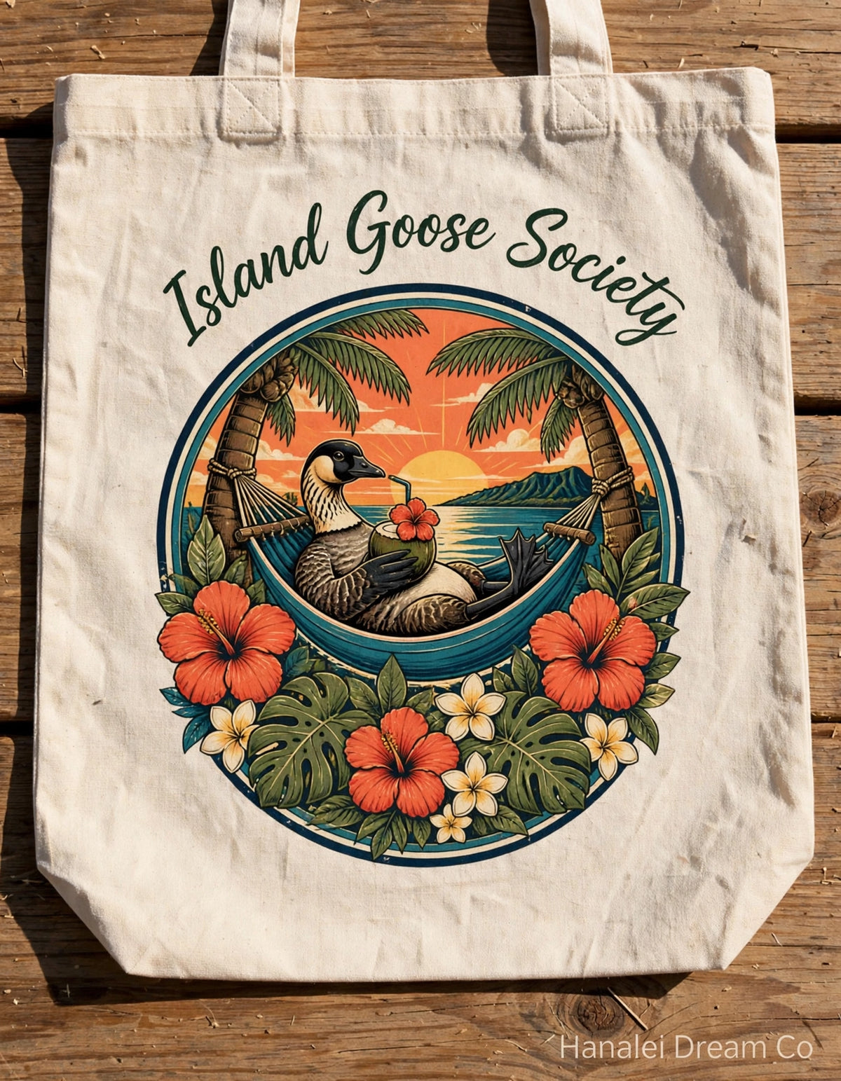 Island Nēnē Canvas Tote – Tropical Sunset Floral Design