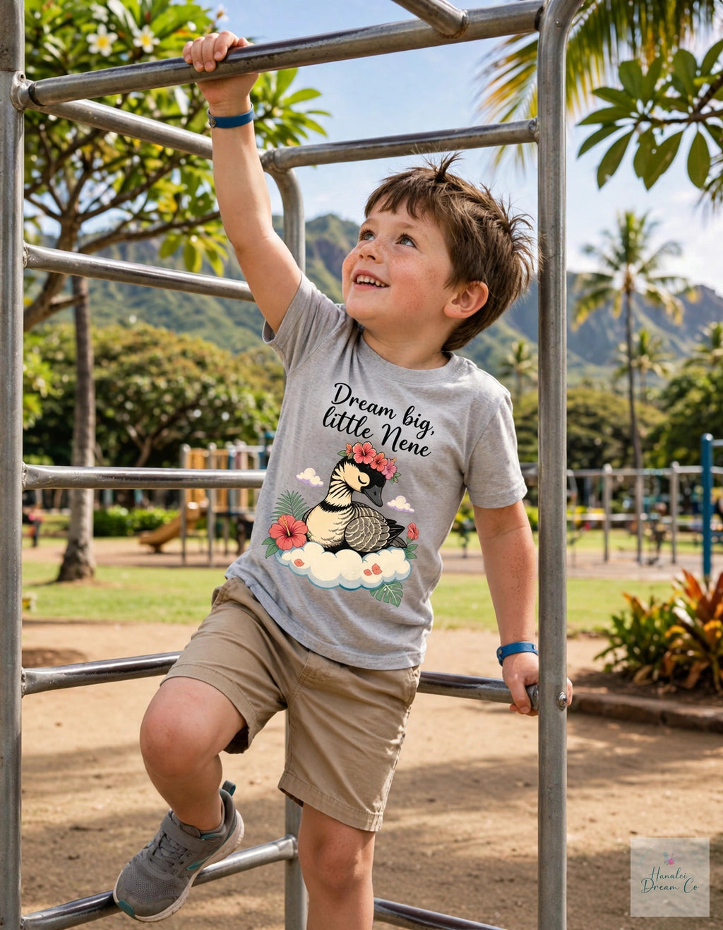 Kids Tee — “Dream Big Little Nēnē” Hawaiian Goose Graphic