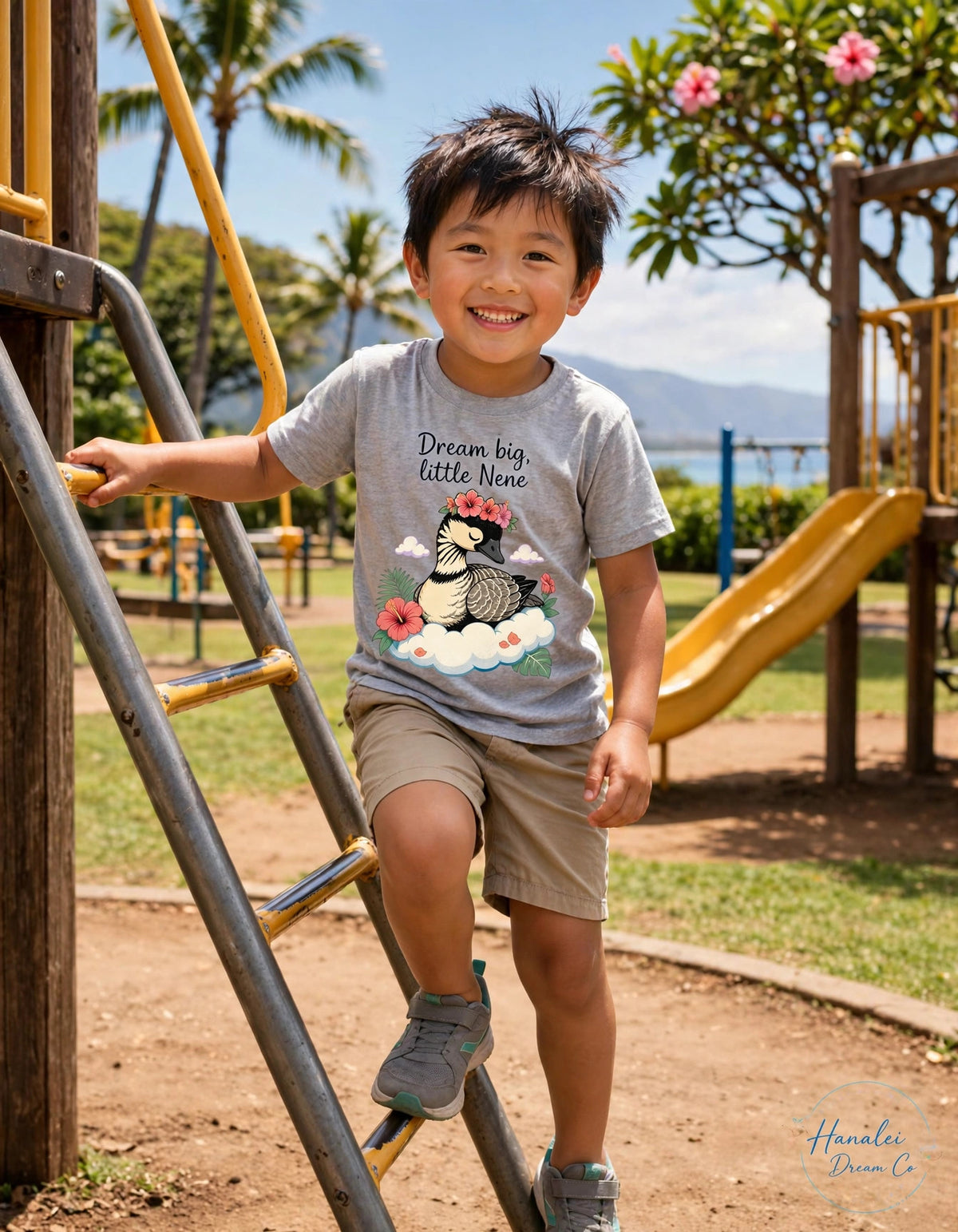 Kids Tee — “Dream Big Little Nēnē” Hawaiian Goose Graphic