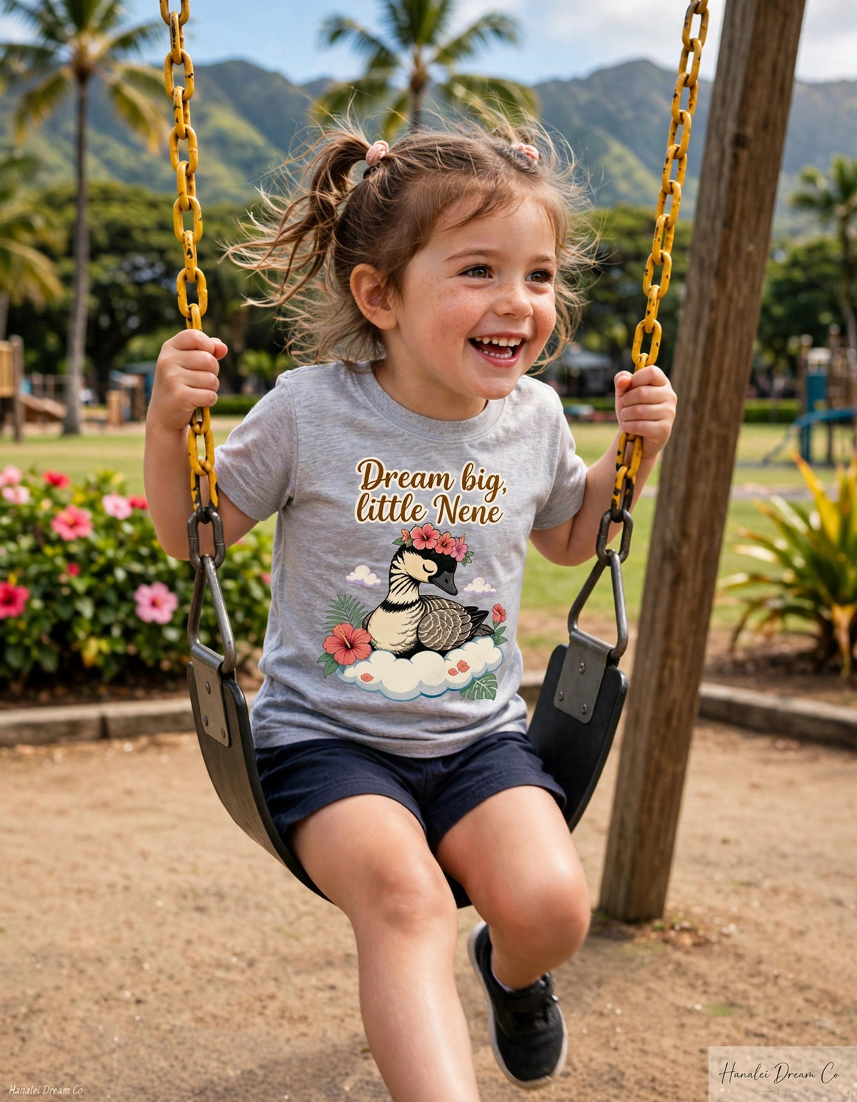 Kids Tee — “Dream Big Little Nēnē” Hawaiian Goose Graphic