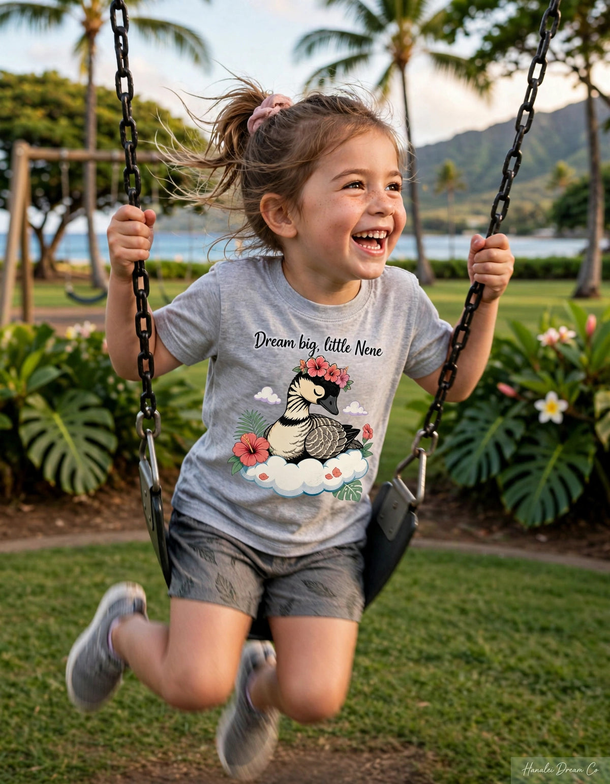 Kids Tee — “Dream Big Little Nēnē” Hawaiian Goose Graphic