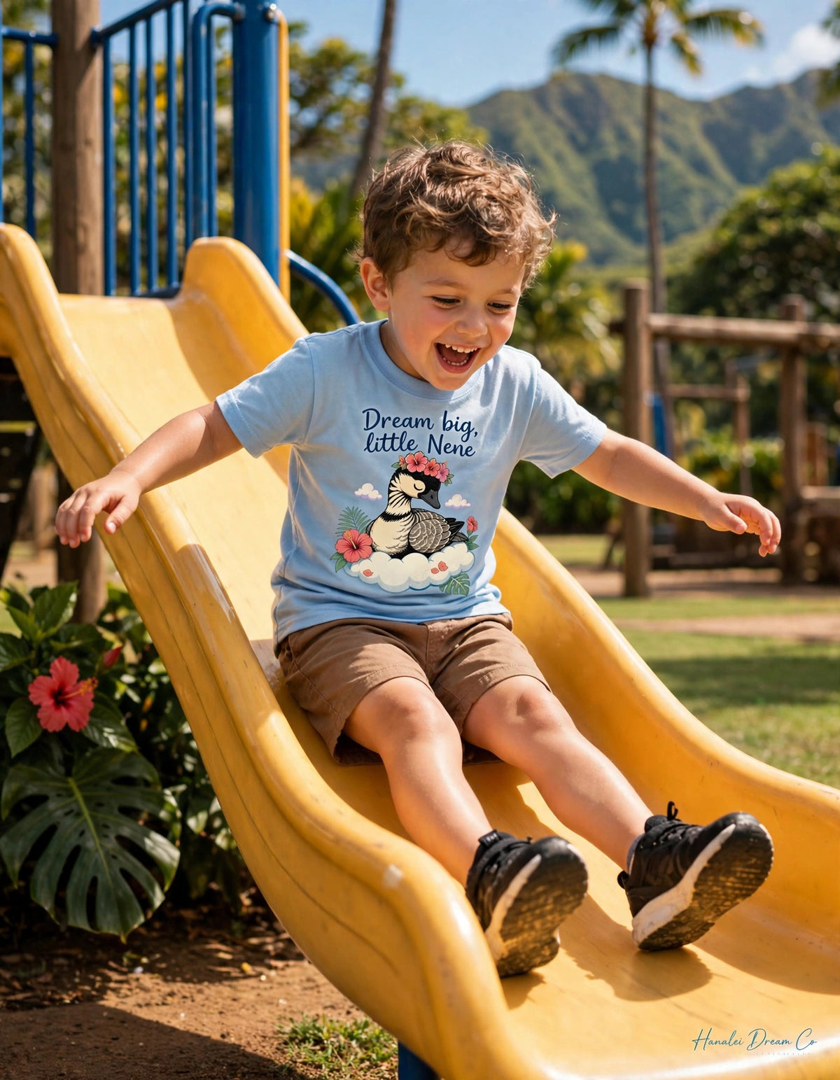 Kids Tee — “Dream Big Little Nēnē” Hawaiian Goose Graphic