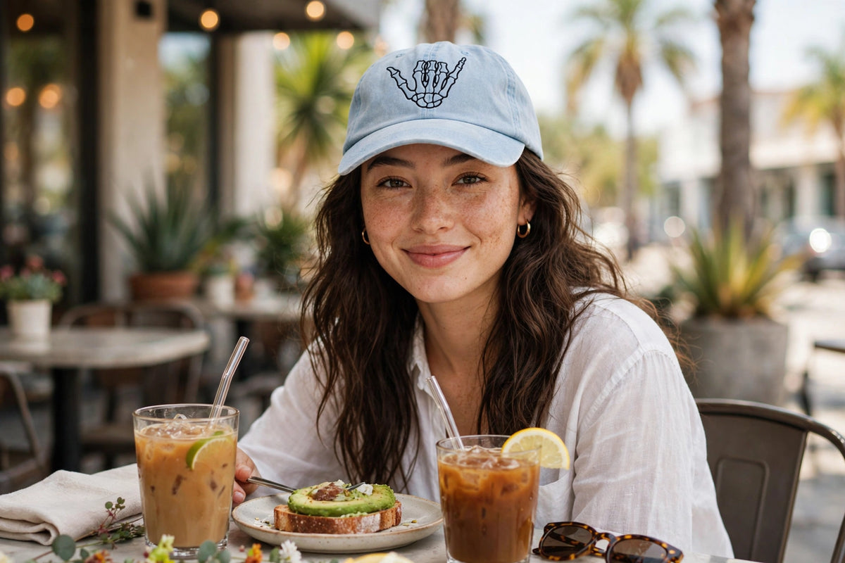 Aloha Always Dad Cap — Hawaiian Skeleton Shaka Hat