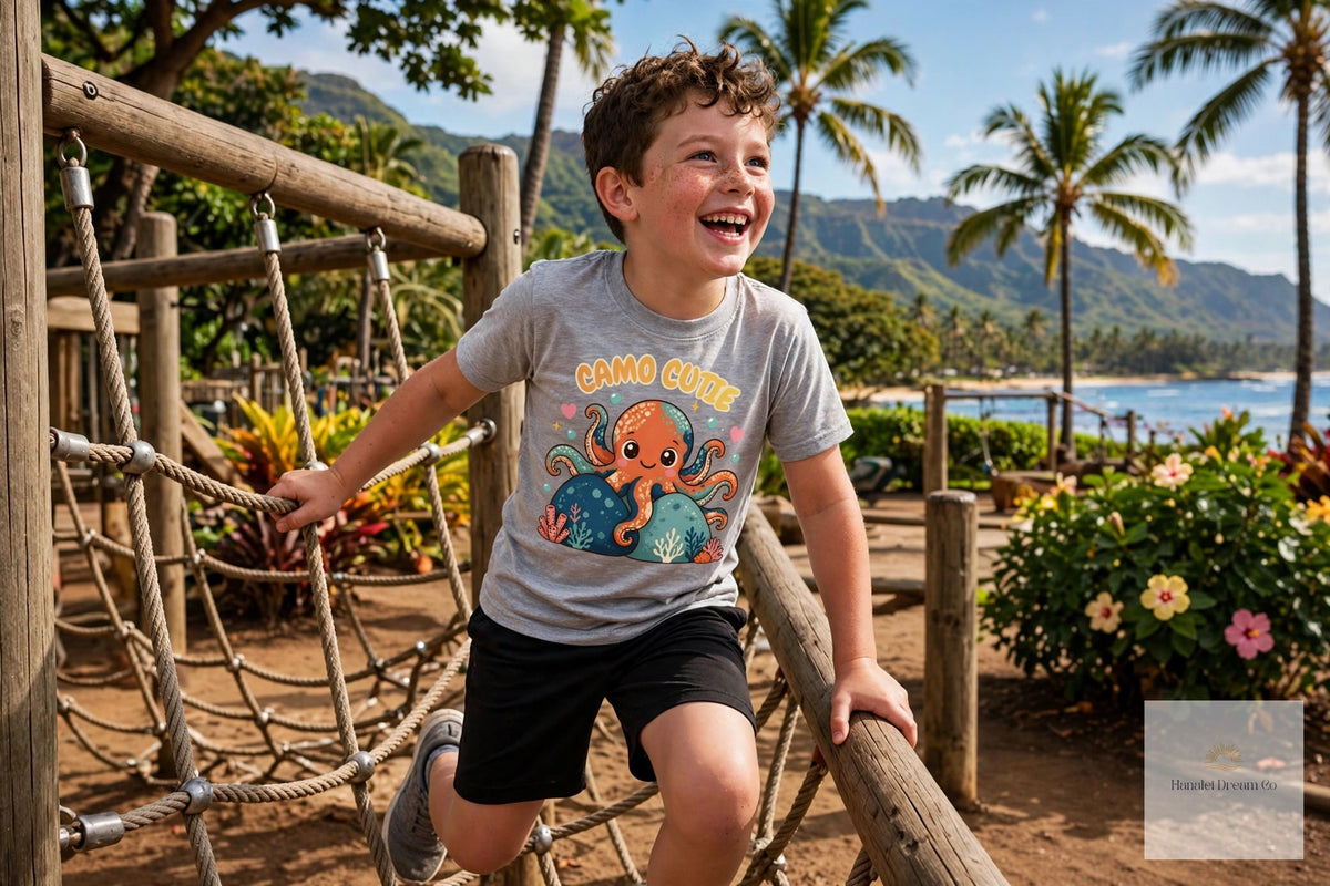kids camo cutie octopus graphic tee hawaiian hee product photo