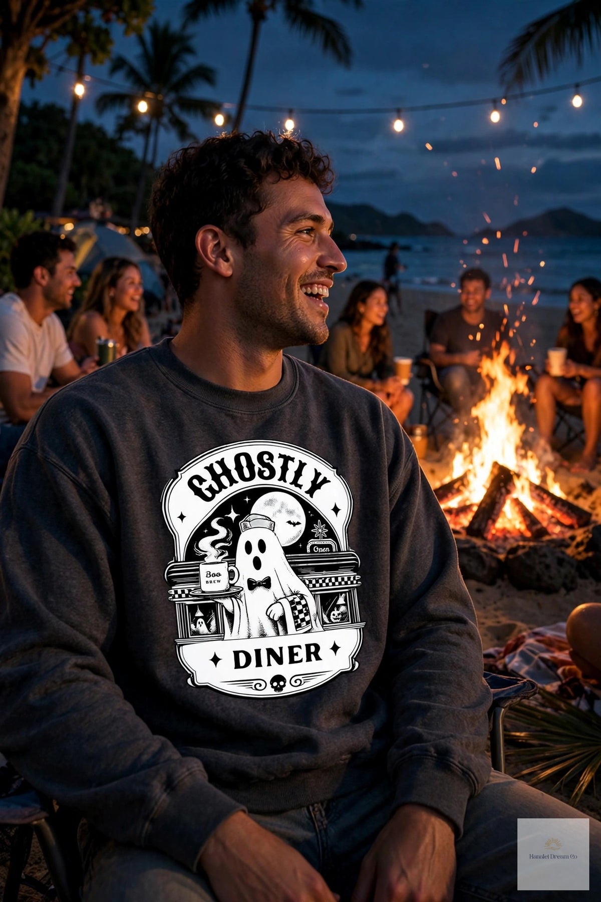 ghostly diner sweatshirt vintage halloween ghost café crewneck product photo