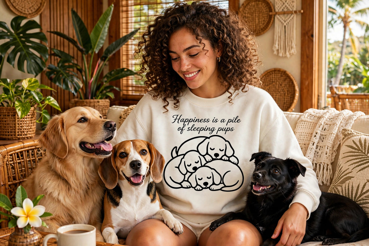happiness is a pile of sleeping pups puppy crewneck product photo