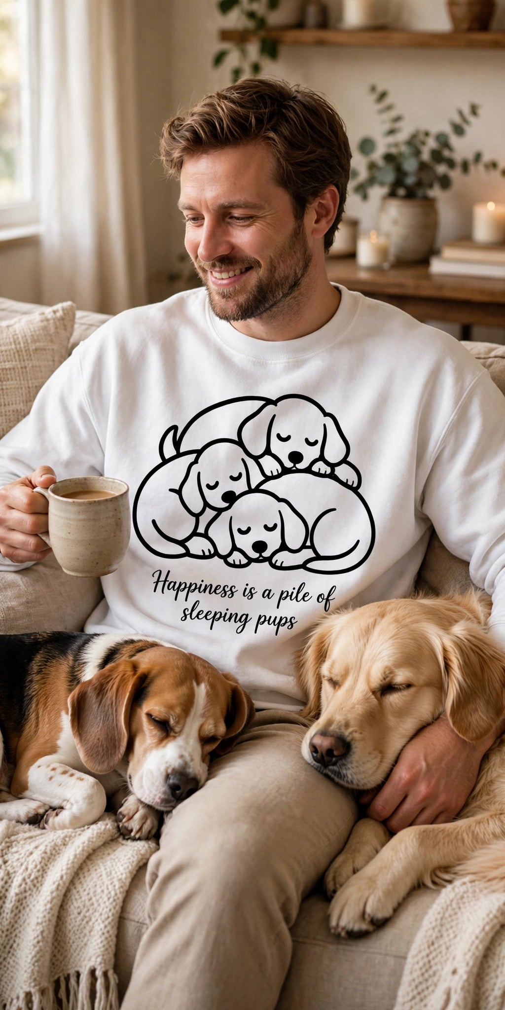 “Happiness Is a Pile of Sleeping Pups” Puppy Crewneck