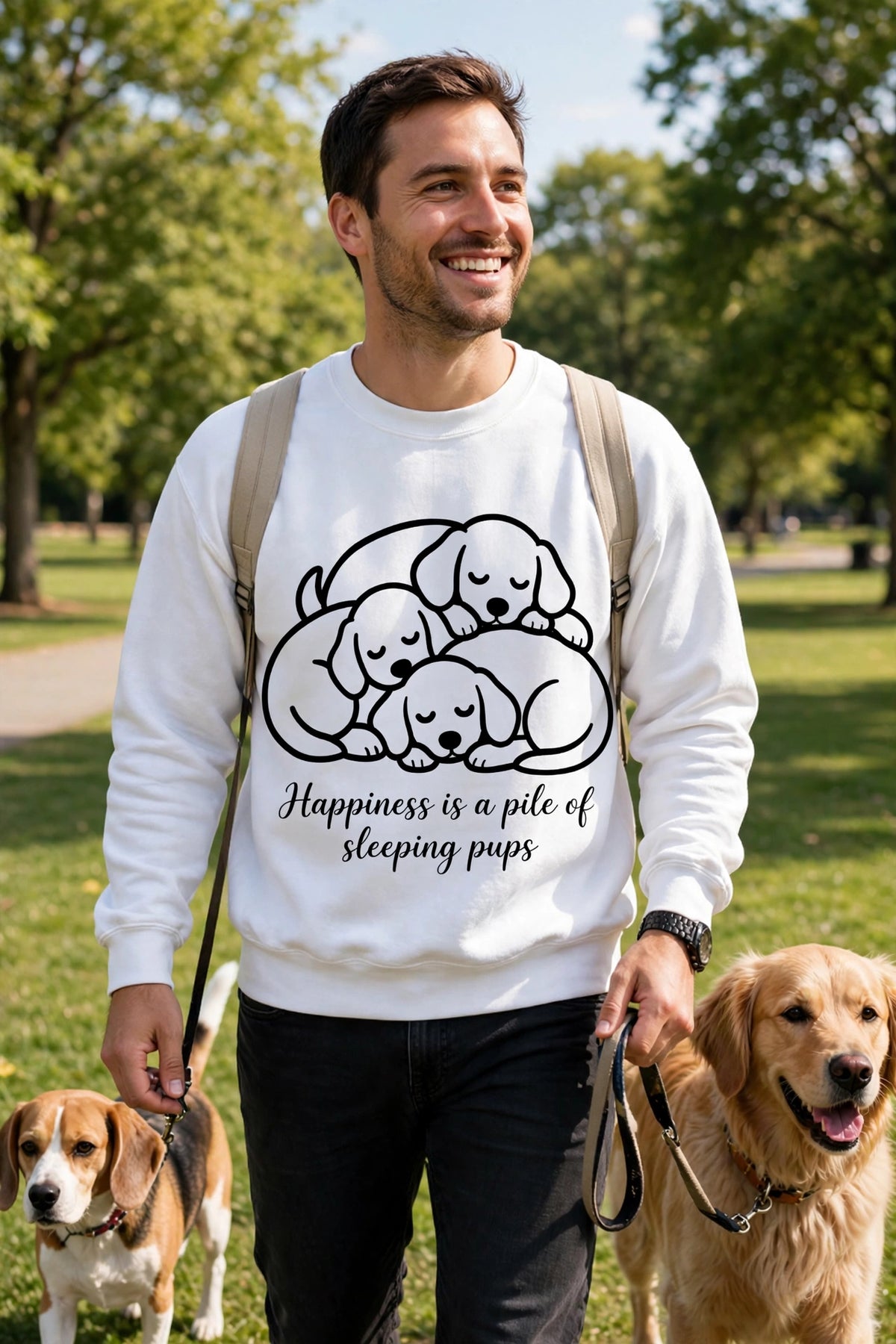 “Happiness Is a Pile of Sleeping Pups” Puppy Crewneck