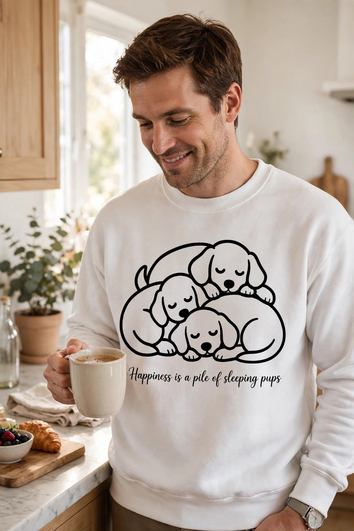 “Happiness Is a Pile of Sleeping Pups” Puppy Crewneck
