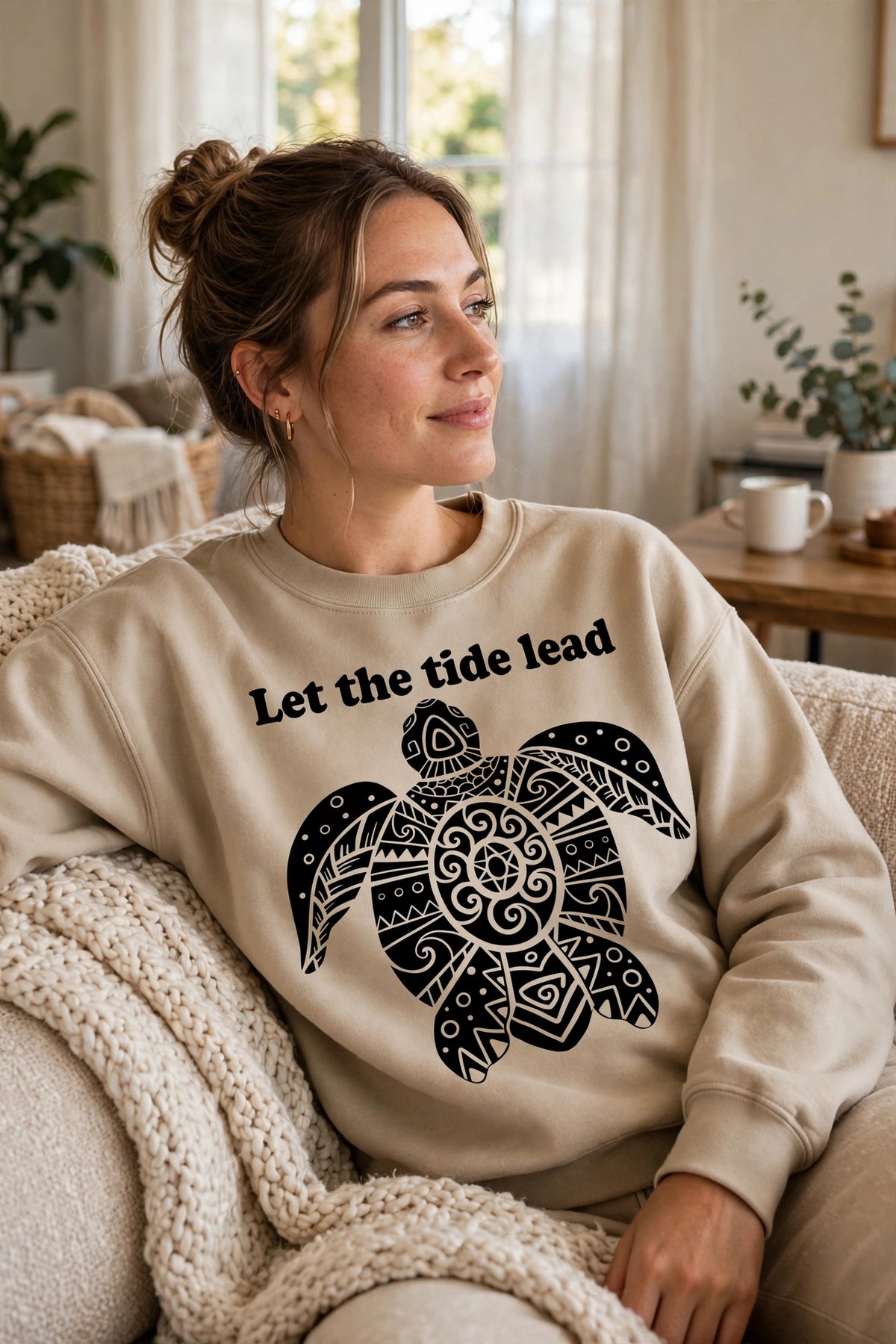 Turtle Crewneck Sweatshirt — "Let the Tide Lead" Coastal Graphic