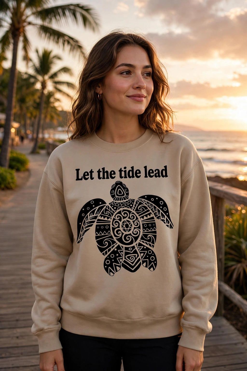 Turtle Crewneck Sweatshirt — "Let the Tide Lead" Coastal Graphic