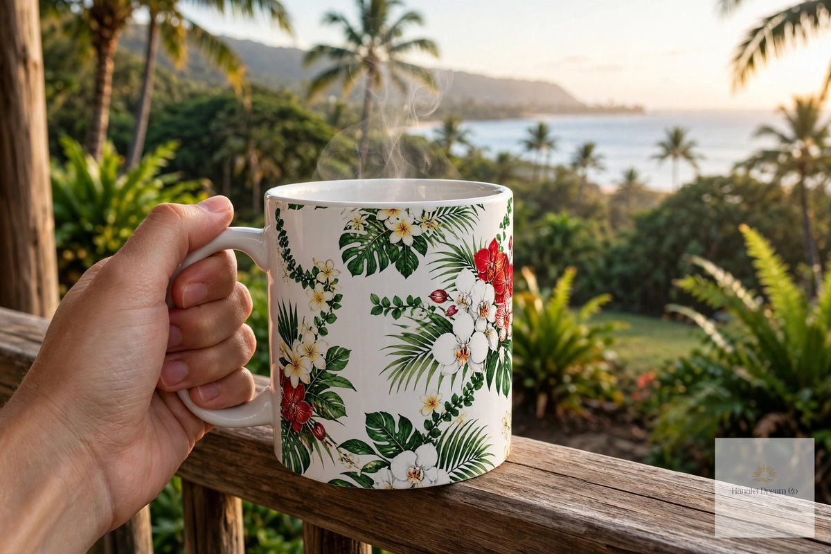 tropical floral ceramic mug hibiscus & plumeria product photo