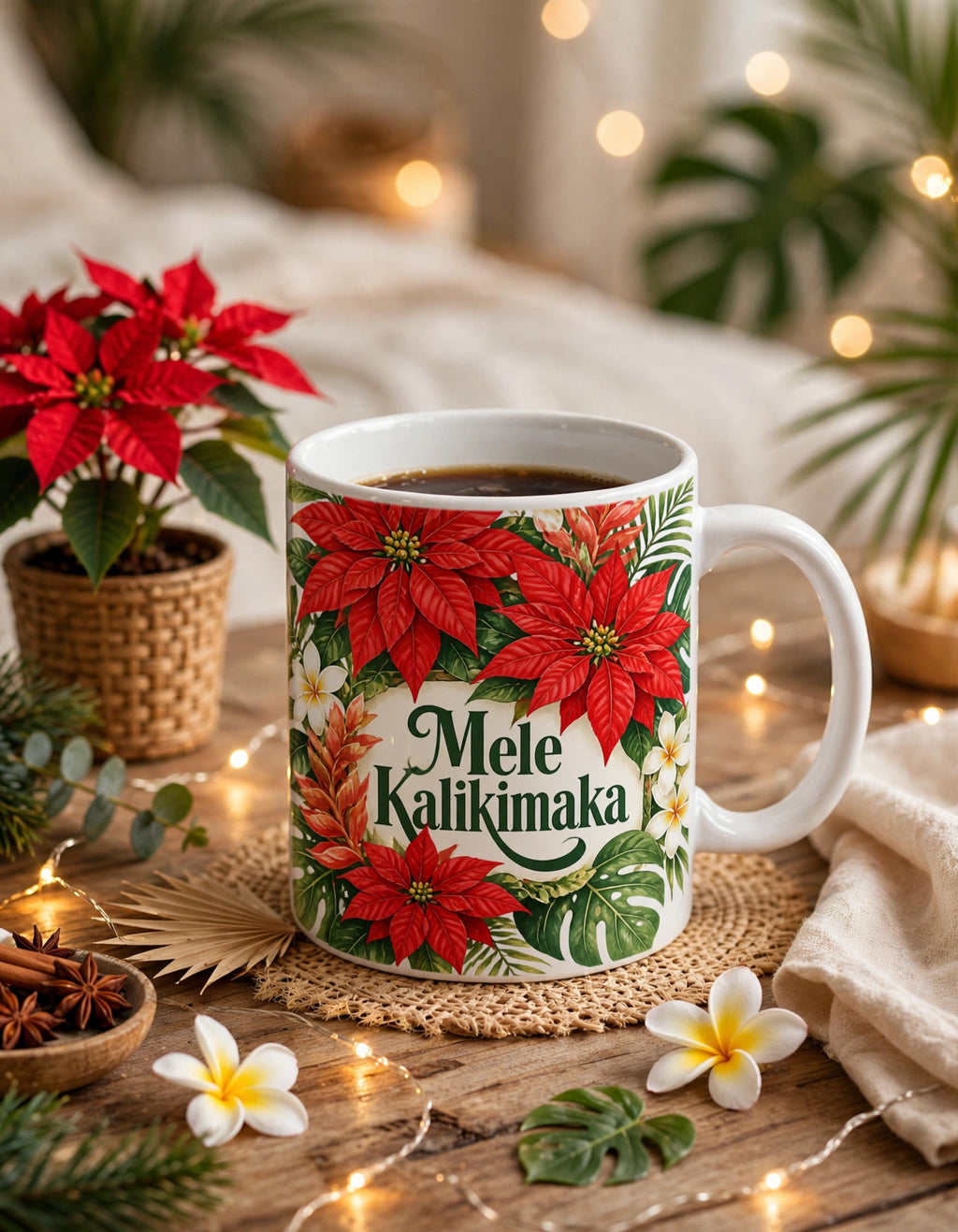 Tropical Poinsettia Holiday Mug – Floral Ceramic Cup