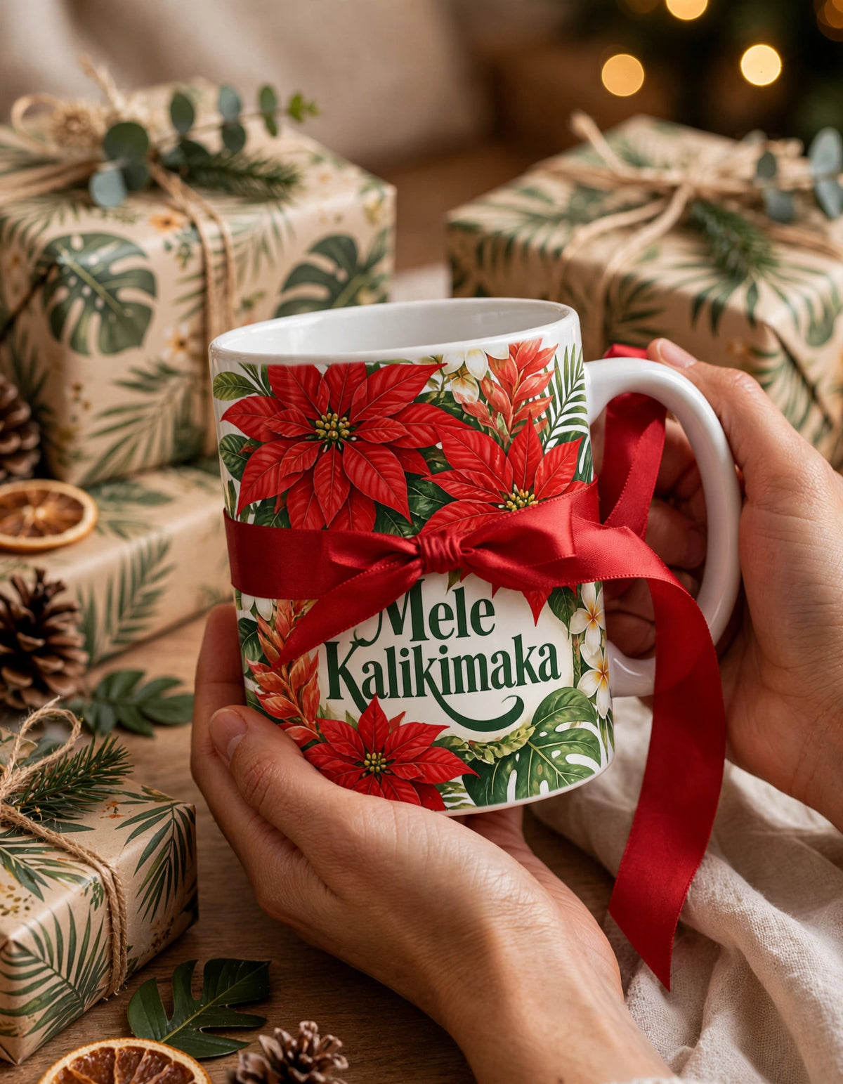 Tropical Poinsettia Holiday Mug – Floral Ceramic Cup