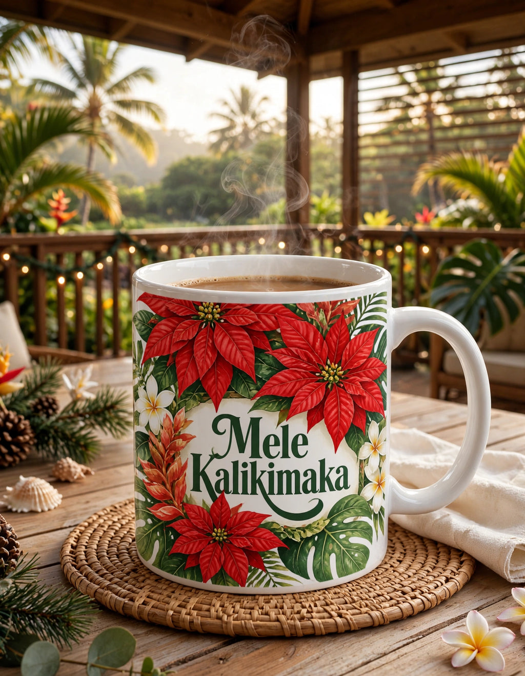 Tropical Poinsettia Holiday Mug – Floral Ceramic Cup