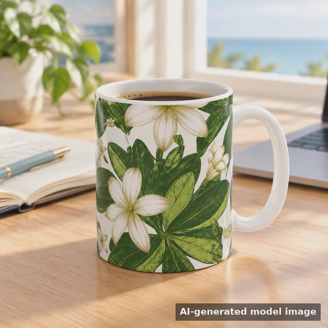 Naupaka floral mug — lifestyle views