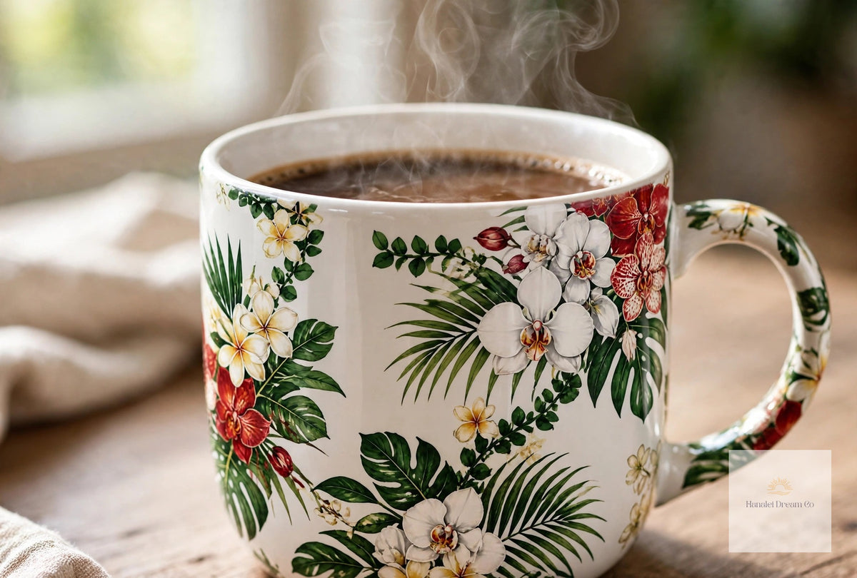 Tropical Floral Ceramic Mug – Hibiscus & Plumeria