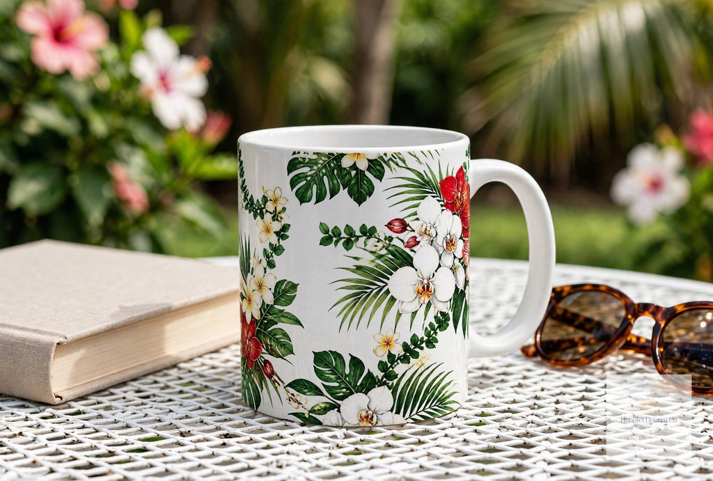 Tropical Floral Ceramic Mug – Hibiscus & Plumeria
